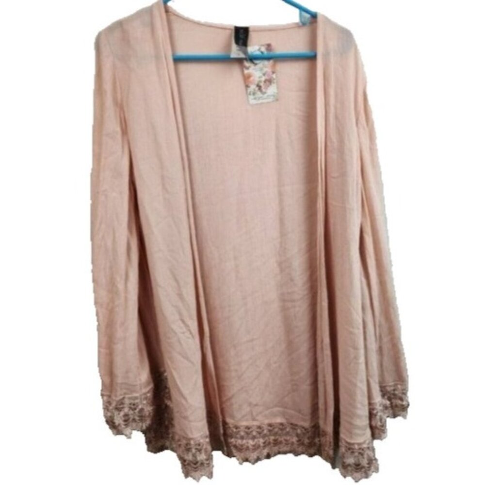 Shop The Trends Womens BOHO Kimono Small  Pink Lace Trim Flare Sleeve‎ Fairy NEW